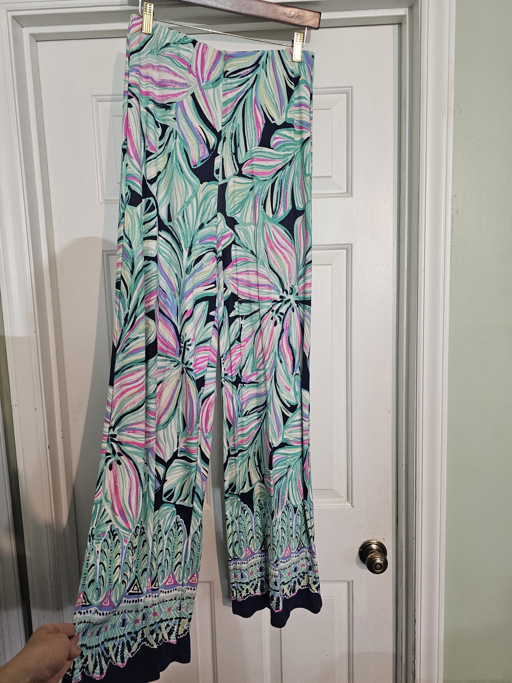 Lilly Pulitzer Brushstroke Tropical Wide-Leg Pants in Mint, Pink & Navy